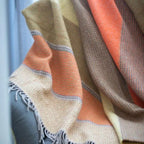 Merino Wool Cashmere Throw Orange Yellow Brown Mustard Stripe