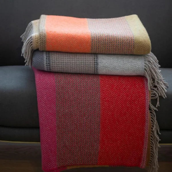Merino Wool Cashmere Throw Orange Yellow Brown Mustard Stripe