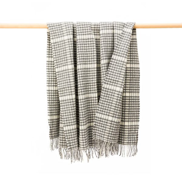 John Hanly Merino Wool & Cashmere Throw – Grey Herringbone Check