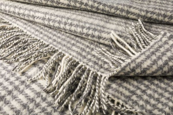 John Hanly Merino Wool & Cashmere Throw – Grey Herringbone Check