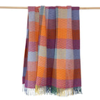 Merino Wool Cashmere Throw Berry Lavender Pink Orange Block Textured Twill