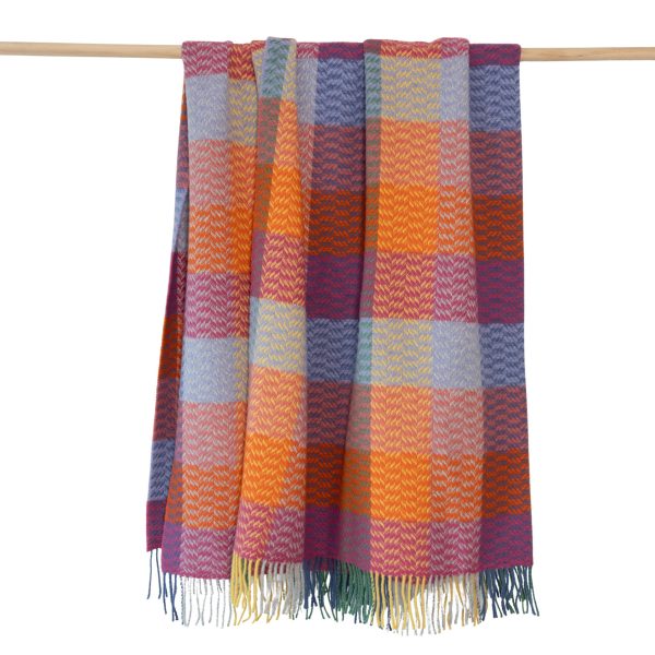 Merino Wool Cashmere Throw Berry Lavender Pink Orange Block Textured Twill