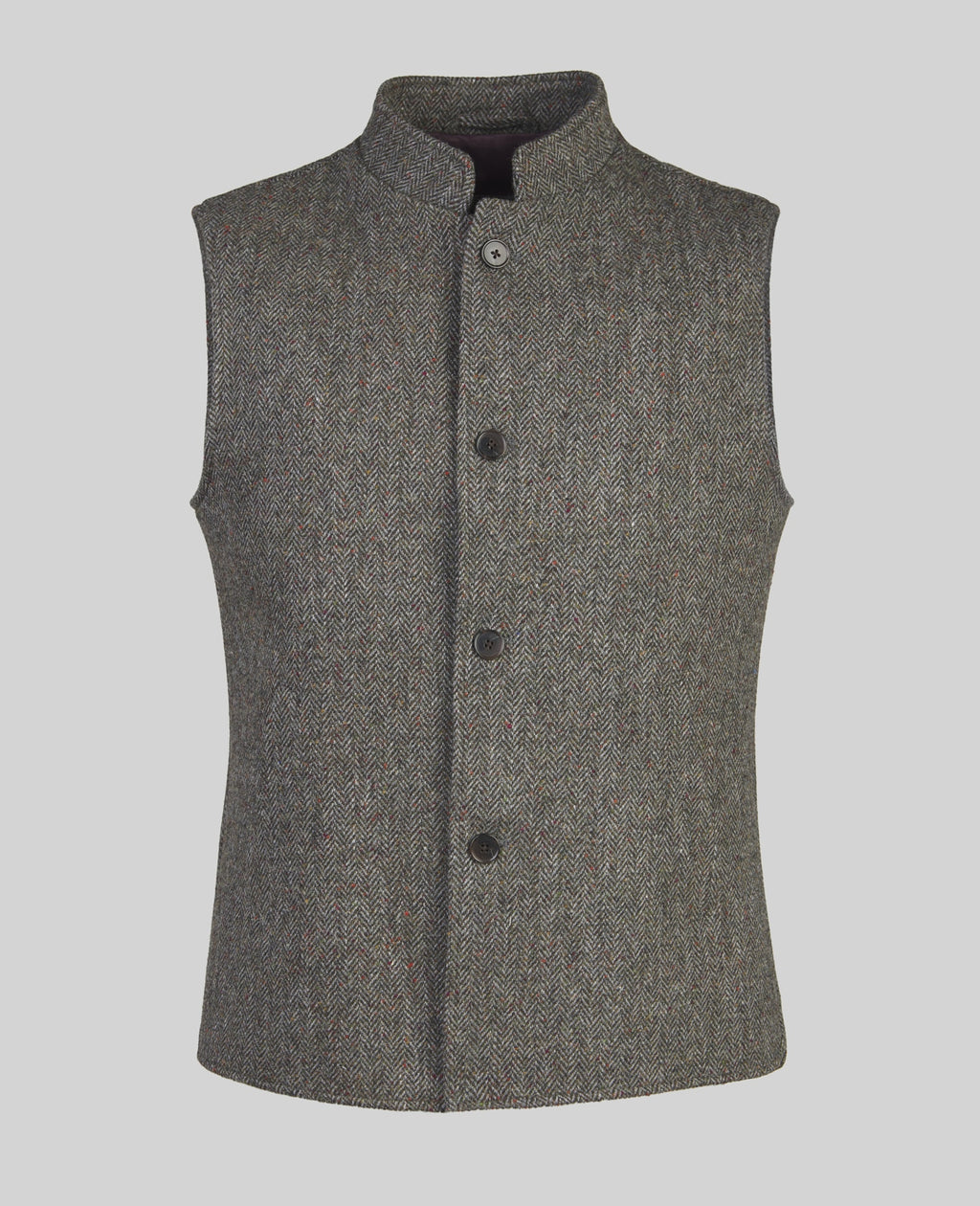 Magee Cavan Donegal Tweed Gilet in Grey Herringbone