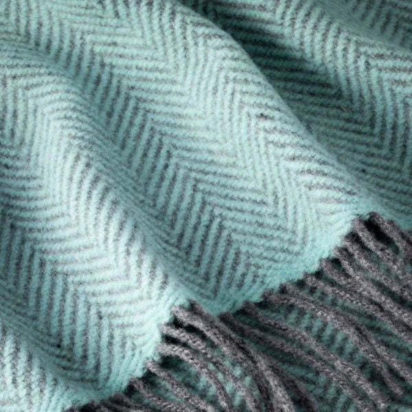 John Hanly Merino Wool Cashmere Throw - Duck Egg Herringbone