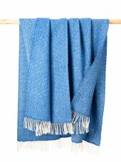 John Hanly Merino Wool Cashmere Throw Sea Blues Herringbone
