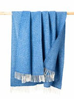 John Hanly Merino Wool Cashmere Throw Sea Blues Herringbone
