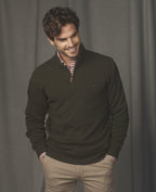 Magee Lunnaigh Lambswool 1/4 Zip Jumper in Moss Green