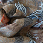Merino Wool Cashmere Throw Camel Rust Brown Grey Check Herringbone