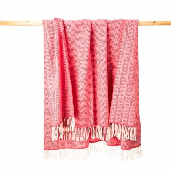 John Hanly Merino Wool Cashmere Dusty Pink Bubblegum Herringbone Throw