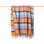 John Hanly Merino Wool Cashmere Throw - Orange, Blue & Red Check