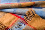 John Hanly Merino Wool Cashmere Throw - Orange, Blue & Red Check