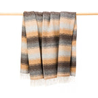 John Hanly Merino Wool Cashmere Throw - Camel, Grey & Brown Twill
