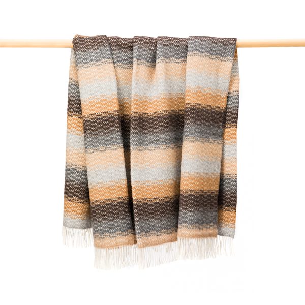 John Hanly Merino Wool Cashmere Throw - Camel, Grey & Brown Twill