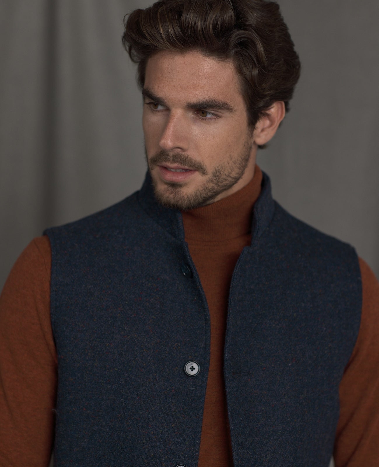 Magee Cavan Donegal Tweed Gilet in Navy Herringbone