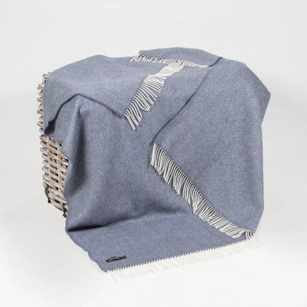 John Hanly Merino & Cashmere Throw - Denim & Cream