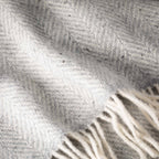 John Hanly Merino Wool Cashmere Throw - Pale Grey & Cream Herringbone
