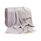 John Hanly Merino Wool Cashmere Throw - Pale Grey & Cream Herringbone