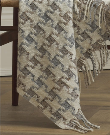 ST. BRIGID'S CROSS THROW IN CAMEL, CREAM & GREY