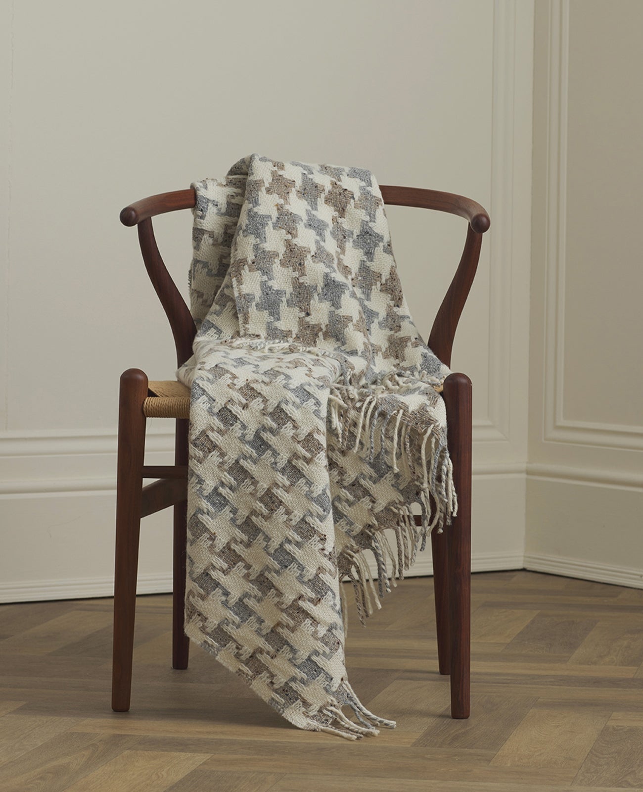 ST. BRIGID'S CROSS THROW IN CAMEL, CREAM & GREY