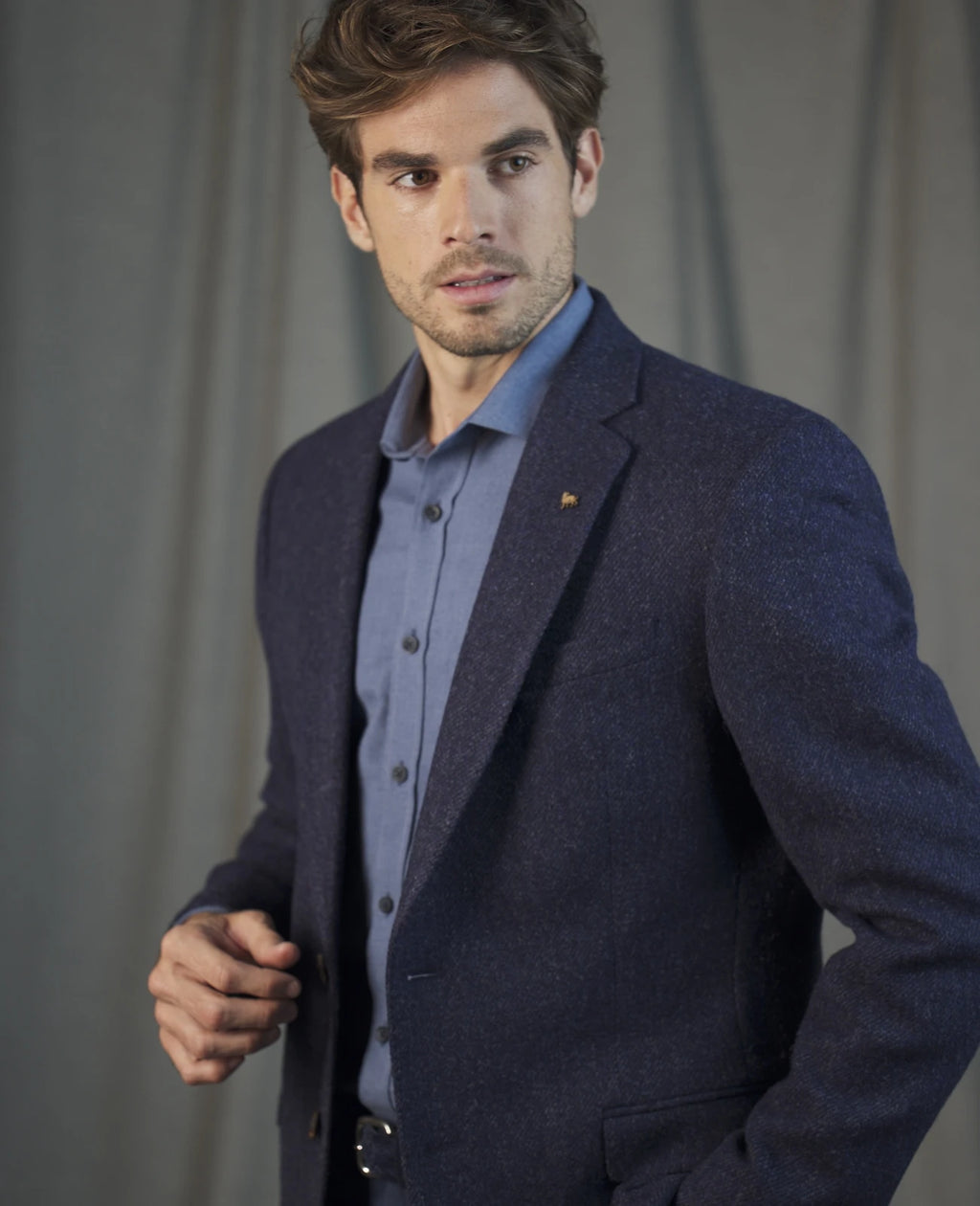 Liffey Tweed Blazer in Blue Herringbone
