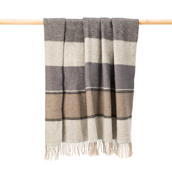 John Hanly Merino Wool Cashmere Throw – Grey Stone Beige Stripe