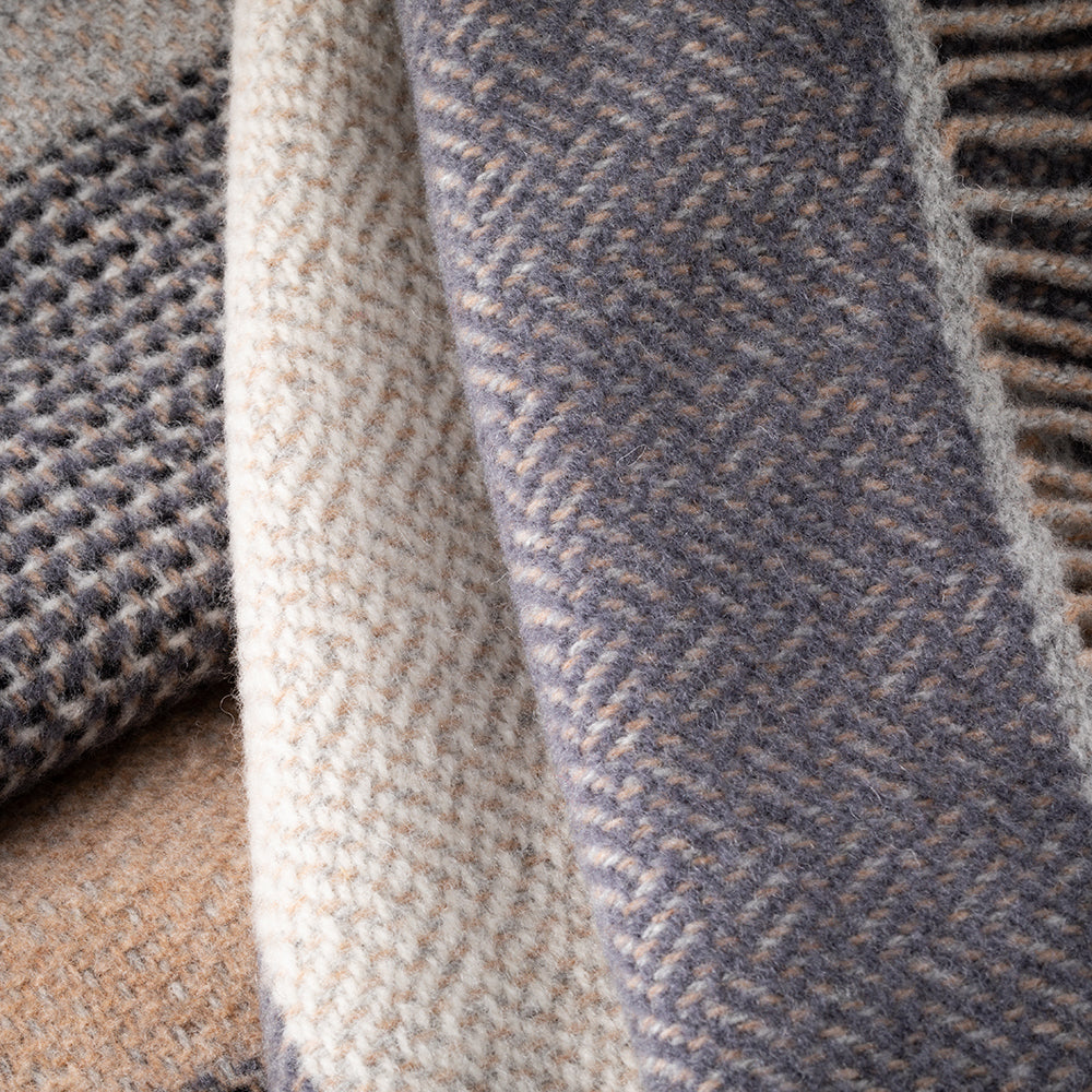 John Hanly Merino Wool Cashmere Throw – Grey Stone Beige Stripe