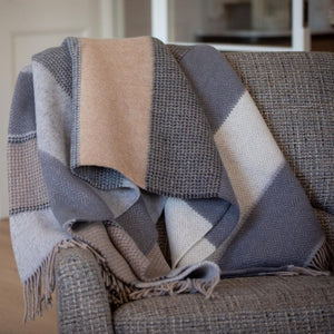 John Hanly Grey Stone Beige Stripe Merino/Cashmere Throw