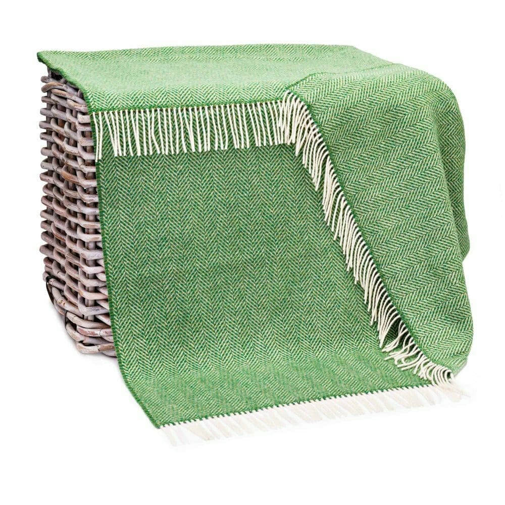 John Hanly Green Herringbone Merino/Cashmere Throw