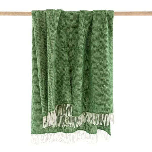John Hanly Merino Wool Cashmere Throw Green Herringbone
