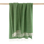 John Hanly Merino Wool Cashmere Throw Green Herringbone