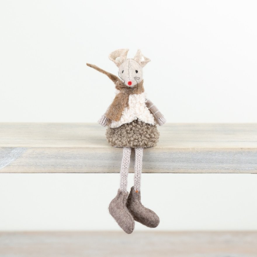 Sitting Fabric Mouse with Dangle Legs
