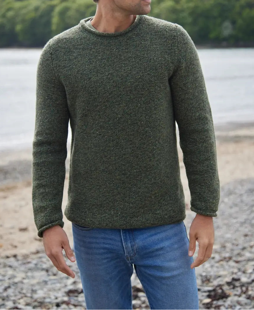 Fisherman Out Of Ireland Wool Cashmere Roll Neck Sweater - Olive