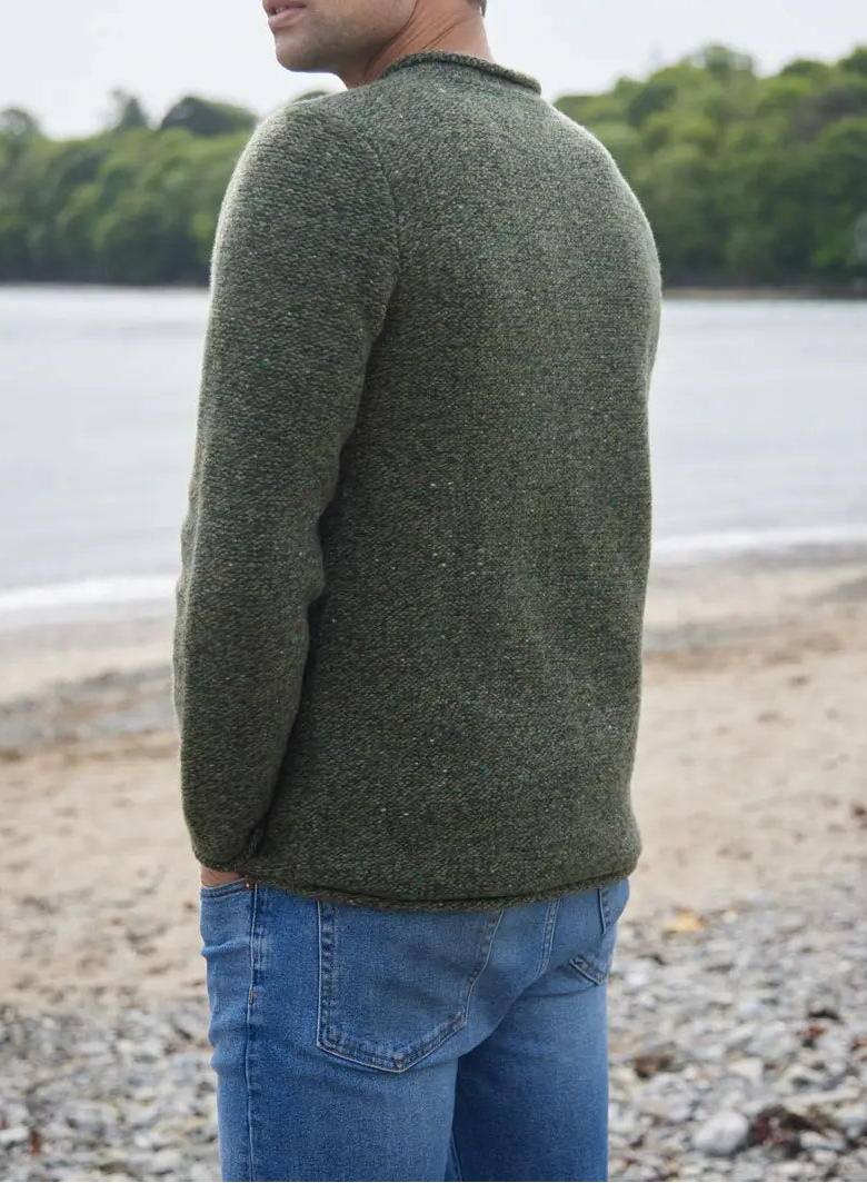 Fisherman Out Of Ireland Wool Cashmere Roll Neck Sweater - Olive
