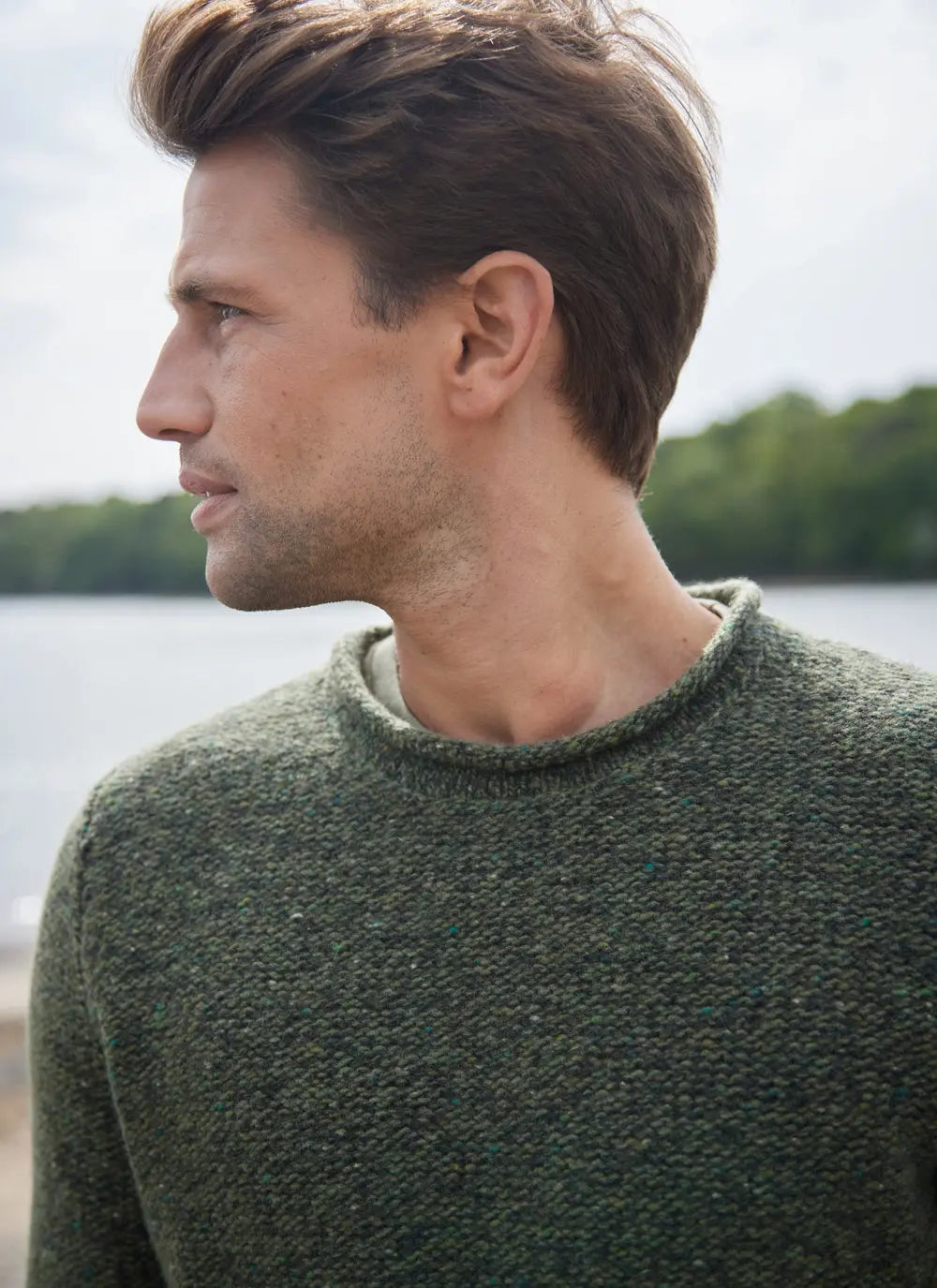 Fisherman Out Of Ireland Wool Cashmere Roll Neck Sweater - Olive