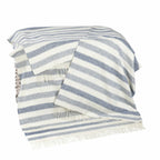 John Hanly  White & Denim Stripe Merino Lambswool Blanket