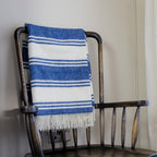 John Hanly Blue & White Stripe Merino Lambswool Blanket