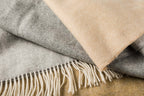 John Hanly Merino Lambswool Blanket - Camel, Beige & Grey Herringbone Stripe