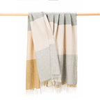 John Hanly Merino Lambswool Blanket - Camel, Beige & Grey Herringbone Stripe