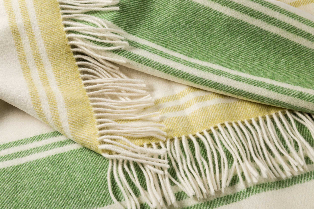John Hanly Merino Lambswool Blanket - Lime Green & White Stripe