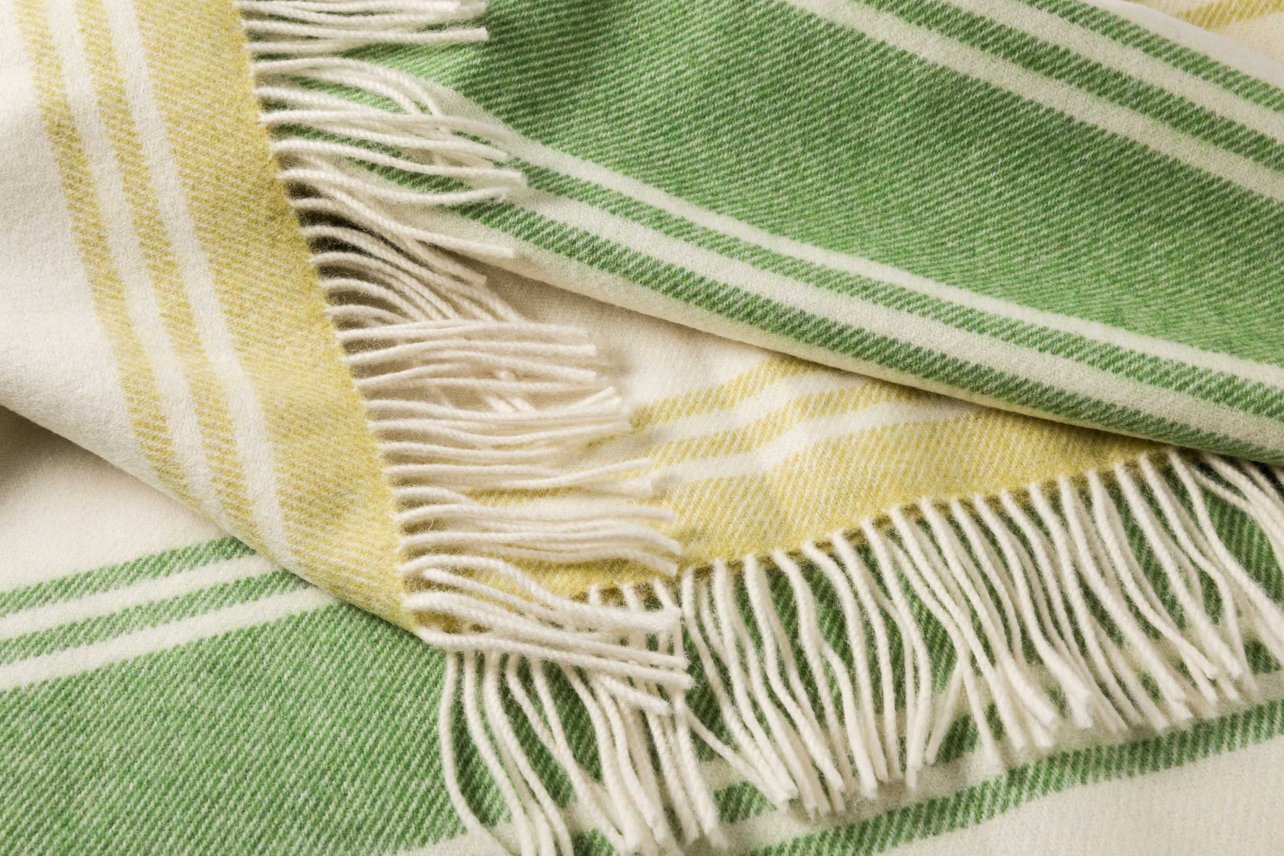 John Hanly Merino Lambswool Blanket - Lime Green & White Stripe