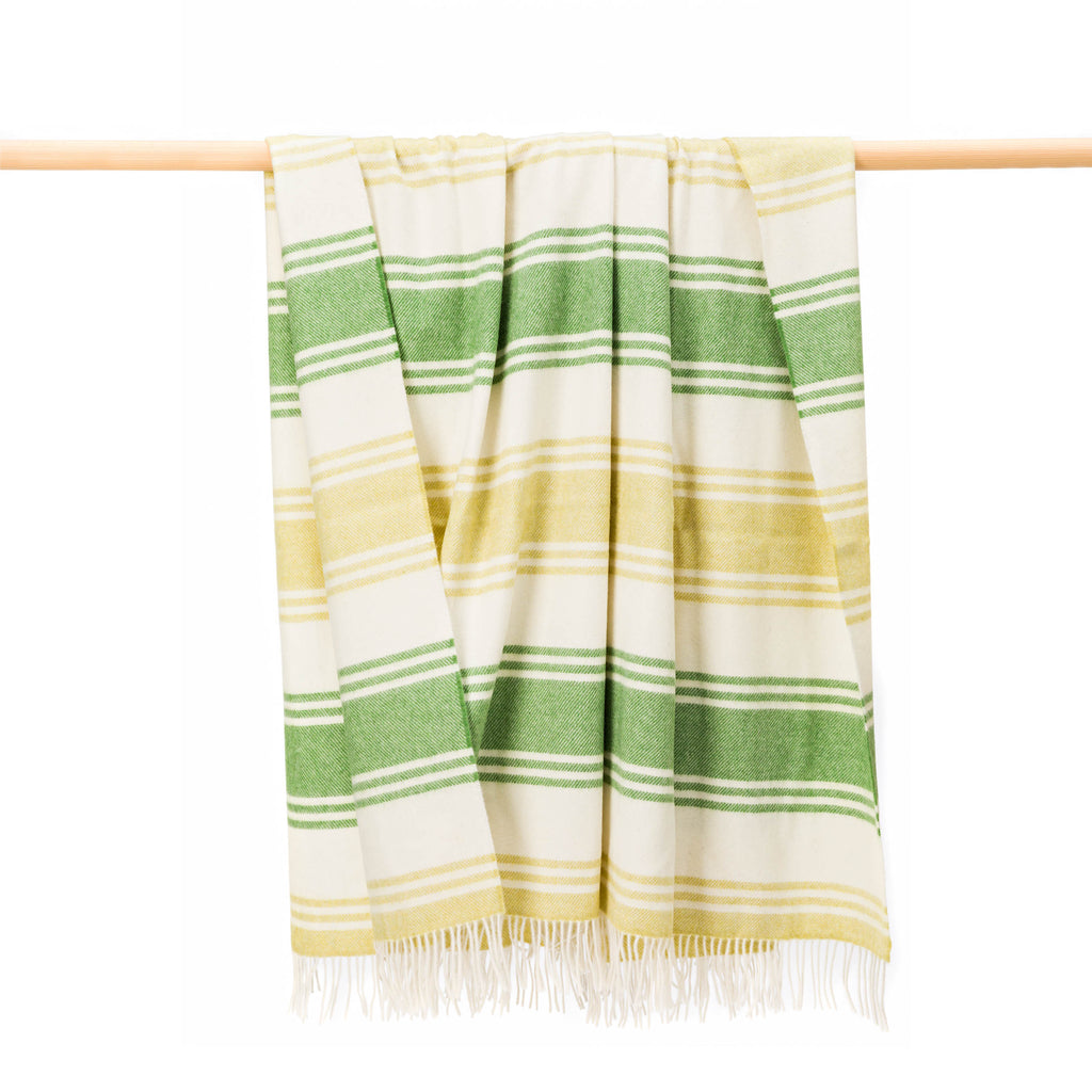 John Hanly Merino Lambswool Blanket - Lime Green & White Stripe