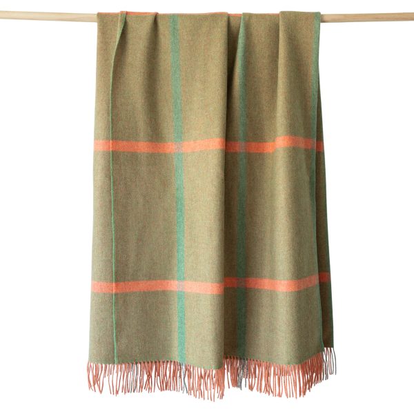 Merino Lambswool Blanket Green Orange Sage Windowpane Check