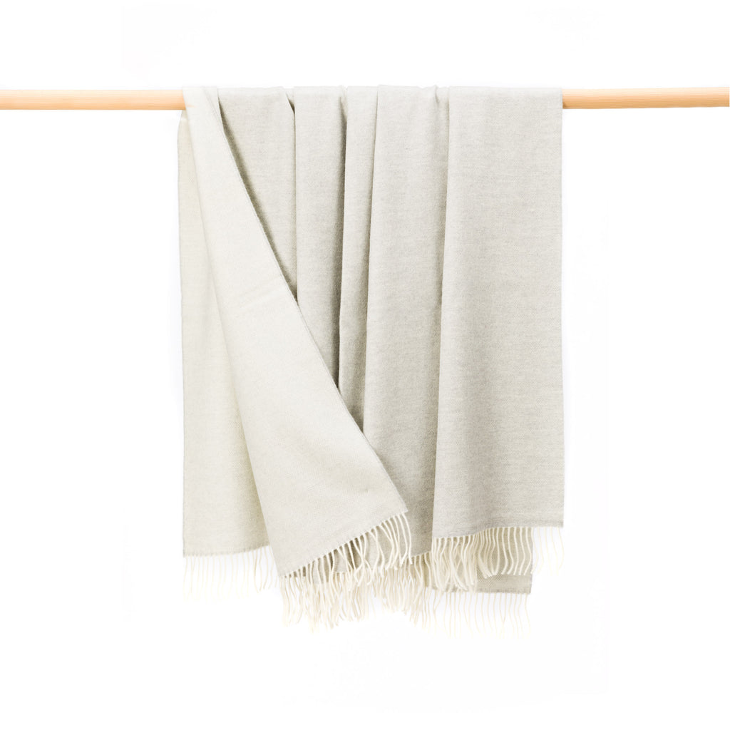 John Hanly Wool Angora Throw - Silver & Cream