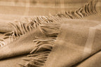 John Hanly Wool Angora Throw - Camel & Cream Windowpane Check