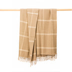 John Hanly Wool Angora Throw - Camel & Cream Windowpane Check
