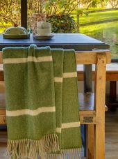 Wool Angora Throw Green Cream Windowpane Check