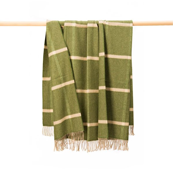Wool Angora Throw Green Cream Windowpane Check