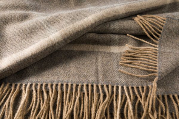 John Hanly Wool Angora Throw - Grey & Silver Windowpane Check