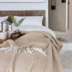 John Hanly Oversized Merino Wool Cashmere Throw Beige Herringbone