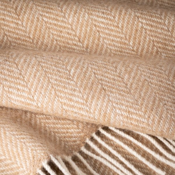 John Hanly Oversized Merino Wool Cashmere Throw Beige Herringbone